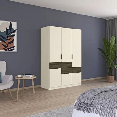 Mats Wardrobe - 136cm - 4 Door - 6 Drawer - Champagne & Atlantic Dark Oak