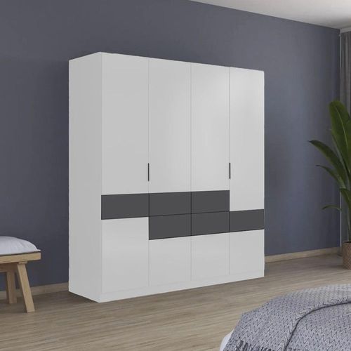 Mats Wardrobe - 181cm - 5 Door - with Drawer - Alpine White & Metallic Dark Grey