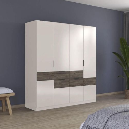 Mats Wardrobe - 181cm - 5 Door - with Drawer - Champagne & Atlantic Dark Oak