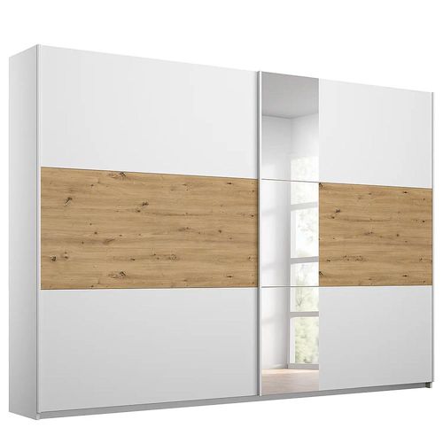 Rauch Miro 261cm 2 Door Sliding Wardrobe with Mirror - Alpine White and Artisan Oak