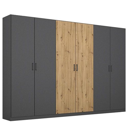 Rauch Miro 271cm 6 Door Wardrobe - Metallic Dark Grey and Artisan Oak