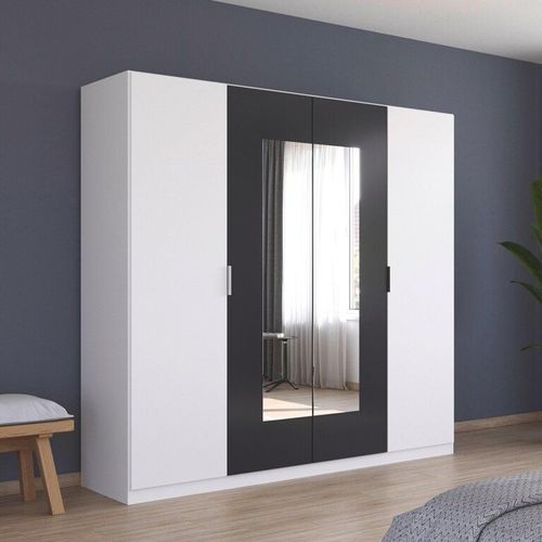 Rauch Monza 226cm 4 Door Wardrobe with Mirror - Alpine White and Metallic Dark Grey