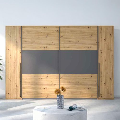 Rauch Mood 268cm 4 Door Wardrobe - Artisan Oak and Metallic Dark Grey