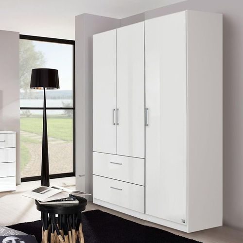 Rauch Morella 136cm 3 Door Wardrobe with Drawer - Alpine White and White High Gloss