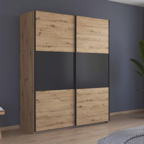 Rauch Neo 175cm 2 Door Sliding Wardrobe - Artisan Oak and Metallic Dark Grey