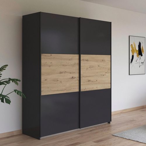 Rauch Neo 175cm 2 Door Sliding Wardrobe - Metallic Dark Grey and Artisan Oak