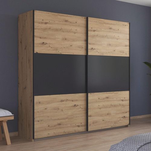 Rauch Neo 218cm 2 Door Sliding Wardrobe - Artisan Oak and Metallic Dark Grey
