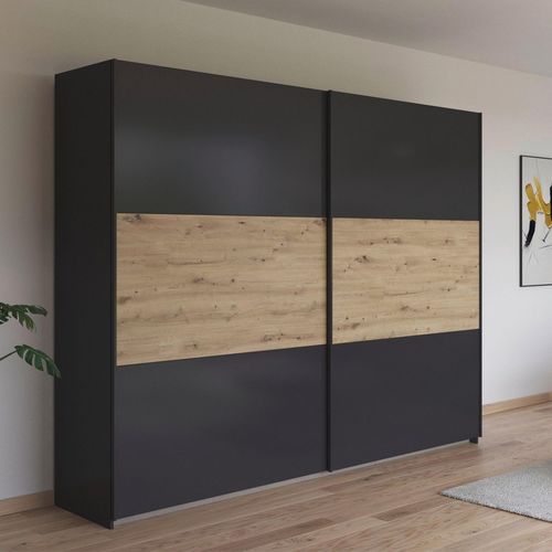 Rauch Neo 261cm 2 Door Sliding Wardrobe - Metallic Dark Grey and Artisan Oak