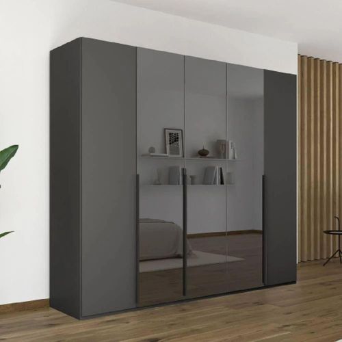 Rauch Paola 251cm 5 Door Wardrobe - Graphite and Grey Glass