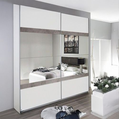 Rauch Penzberg 181cm 2 Door Sliding Wardrobe with Mirror - Alpine White and Stone Grey