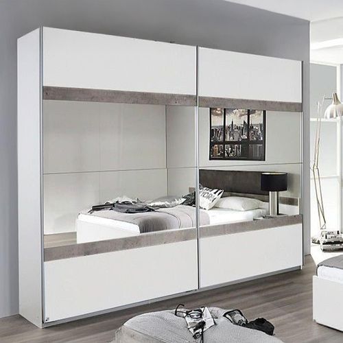 Rauch Penzberg 226cm 2 Door Sliding Wardrobe with Mirror - Alpine White and Stone Grey
