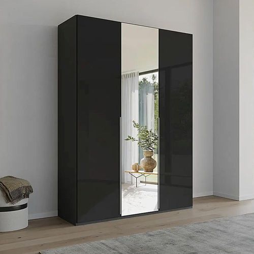 Rauch Purisma 151cm 3 Door Wardrobe with Mirror - Graphite and Basalt Glass