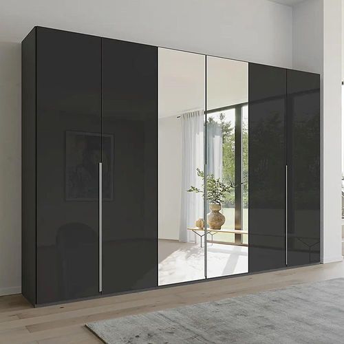 Rauch Purisma 301cm 6 Door Wardrobe with Mirror - Graphite and Basalt Glass