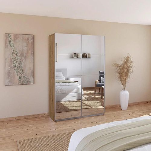 Rauch Quadra 136cm 2 Door Sliding Mirrored Wardrobe - Artisan Oak