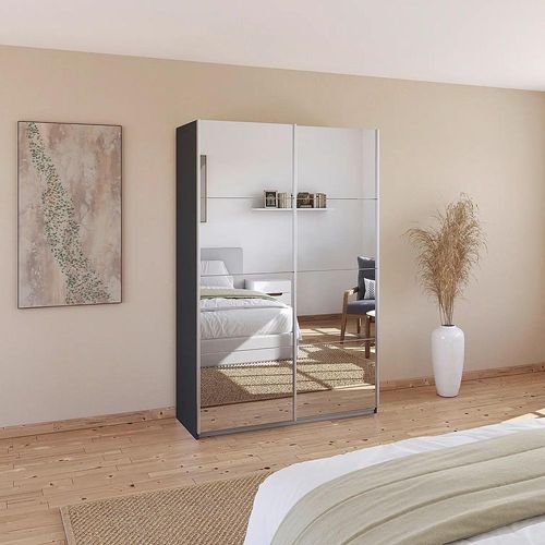 Rauch Quadra 136cm 2 Door Sliding Mirrored Wardrobe - Metallic Dark Grey