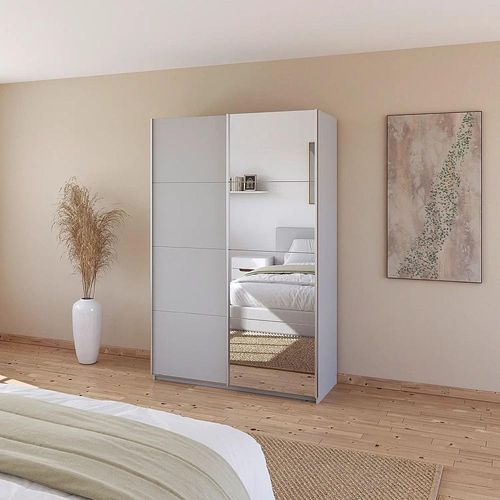 Rauch Quadra 136cm 2 Door Sliding Wardrobe with Mirror - Silk Grey