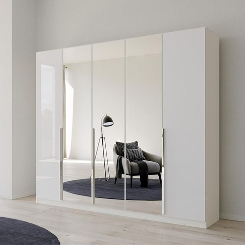 Rauch Quadra Spin 226cm 5 Door Wardrobe with Mirror - Alpine White and High Gloss White