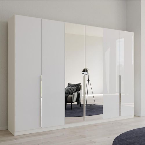 Rauch Quadra Spin 271cm 6 Door Wardrobe with Mirror - Alpine White and High Gloss White