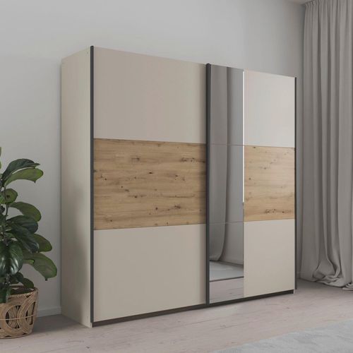 Rauch Sajo 218cm 2 Door Sliding Wardrobe with Mirror - Champagne and Artisan Oak
