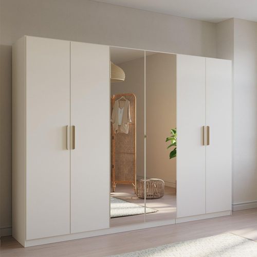 Rauch Skandi 271cm 6 Door Wardrobe with Mirror - Alpine White