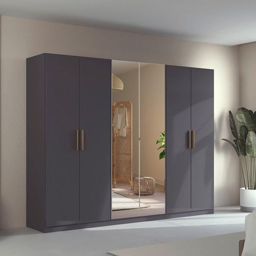 Rauch Skandi 271cm 6 Door Wardrobe with Mirror - Metallic Dark Grey