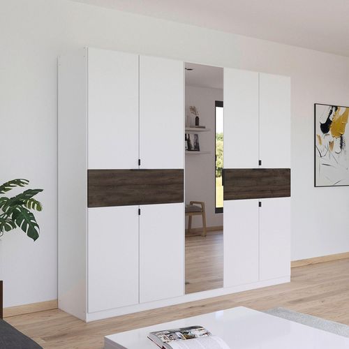 Rauch Ticao 226cm 9 Door Combi Wardrobe - Alpine White and Atlantic Dark Oak