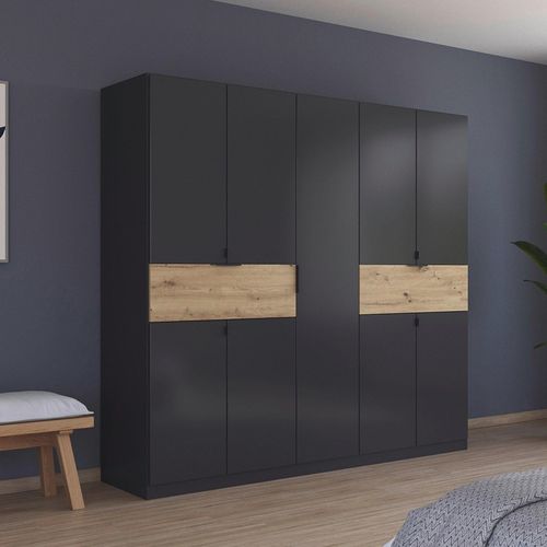 Rauch Ticao 226cm 9 Door Wardrobe - Metallic Dark Grey and Artisan Oak