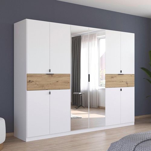 Rauch Ticao 271cm 10 Door Combi Wardrobe - Alpine White and Artisan Oak