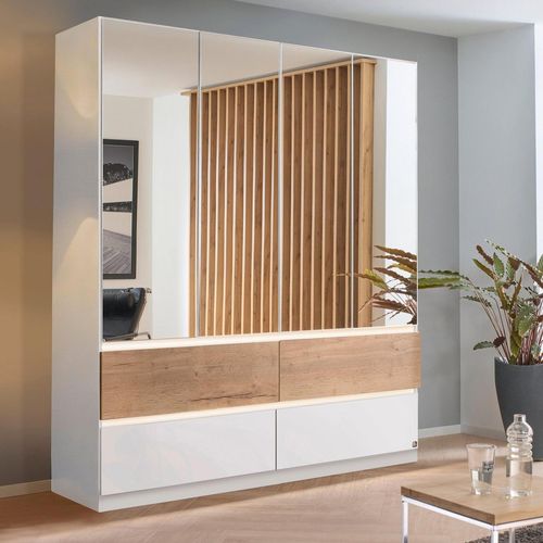 Rauch Winnipeg 181cm 4 Door Wardrobe with Mirror and Lighting - Alpine White and Halifax Oak