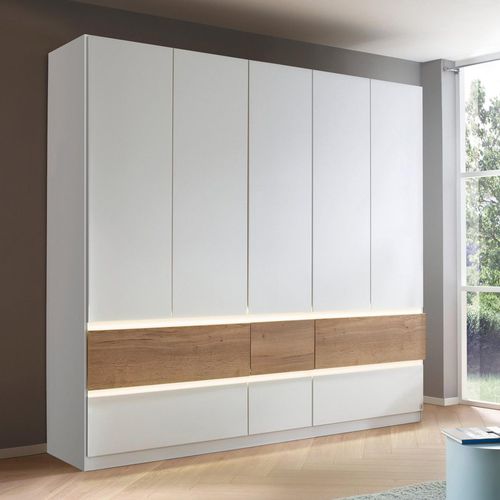Rauch Winnipeg 226cm 5 Door Wardrobe with Lighting - Alpine White and Halifax Oak