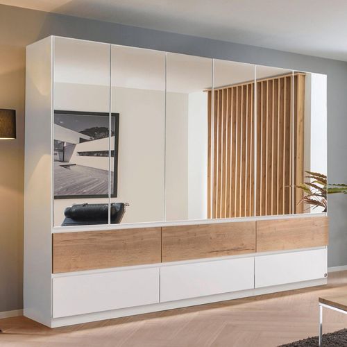 Rauch Winnipeg 271cm 6 Door Wardrobe with Mirror - Alpine White and Halifax Oak