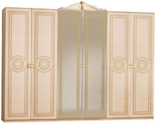 Sara Beige Italian 6 Door Wardrobe with Mirrors