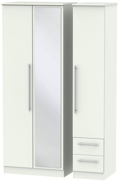 Sherwood Porcelain 3 Door Tall Combi Wardrobe - 1 Mirror and RHF 2 Drawers