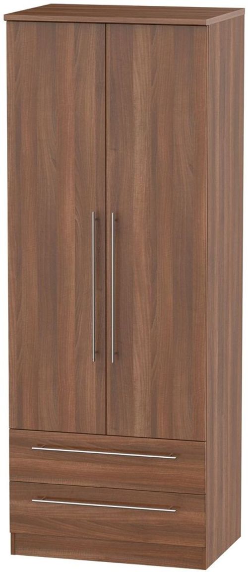 Sherwood Walnut Effect 2 Door 2 Drawer Tall Wardrobe