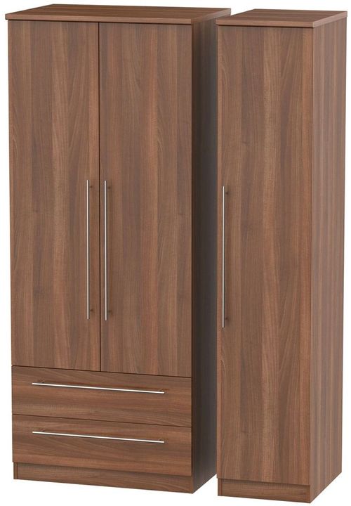 Sherwood Walnut Effect 3 Door Triple Wardrobe - LHF 2 Drawers