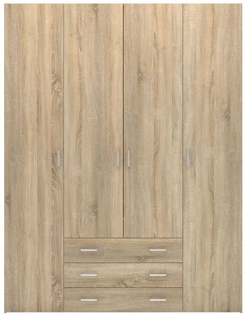 Space Oak Effect 4 Door 3 Drawer Wardrobe