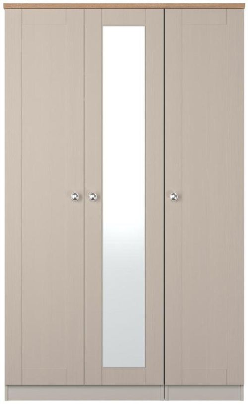 Sussex Cashmere and Oak Effect Oak 3 Door Tall Triple Wardrobe - 1 Mirror