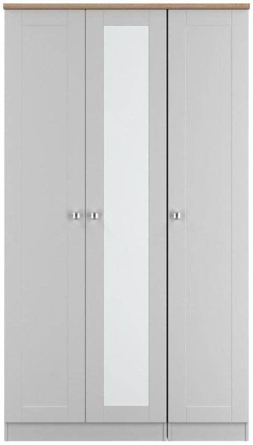 Sussex Grey and Oak Effect 3 Door Tall Triple Wardrobe - 1 Mirror