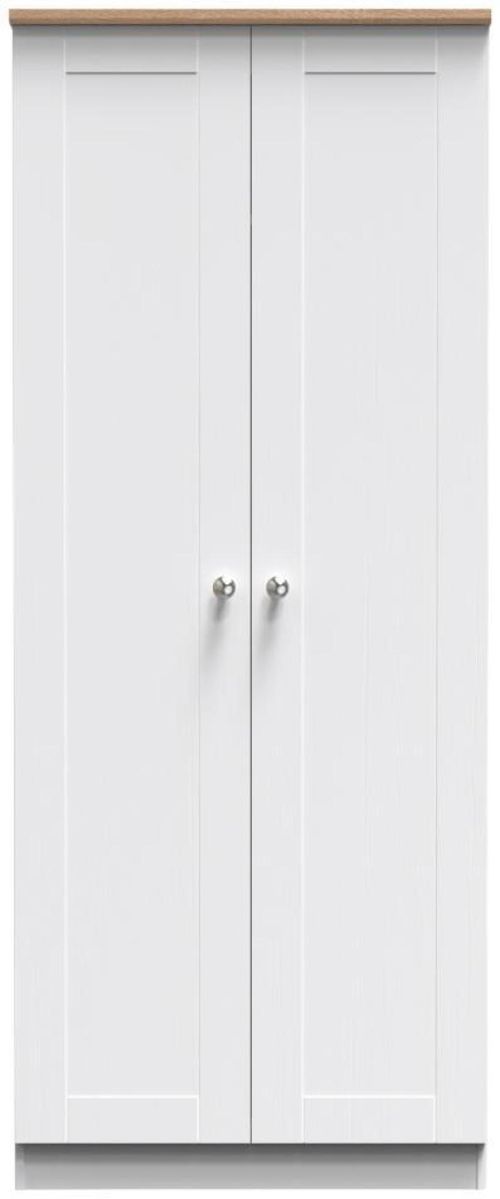 Sussex White and Oak Effect 2 Door Plain Tall Wardrobe