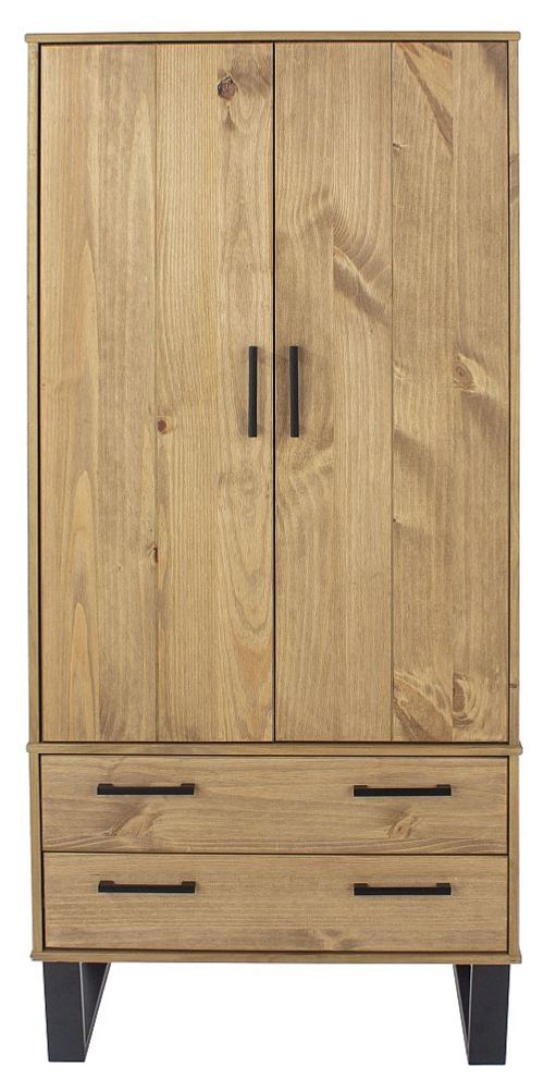 Texas Industrial Style Oak Effect 2 Door 2 Drawer Wardrobe