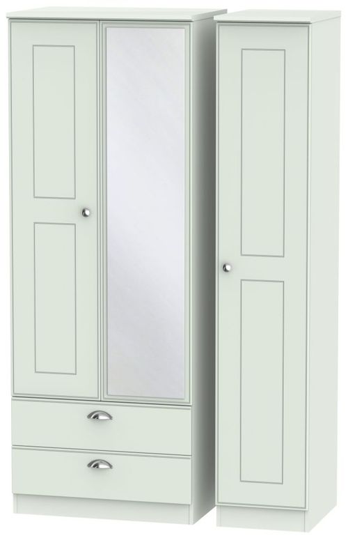 Victoria Grey 3 Door Tall Combi Wardrobe - 1 Mirror and LHF 2 Drawers