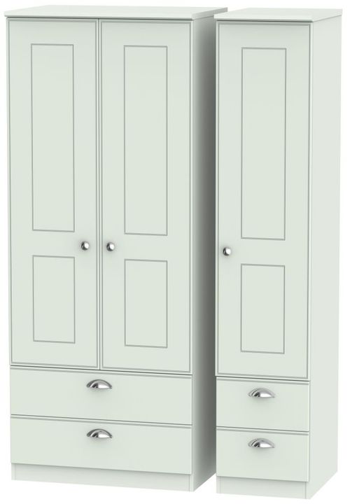 Victoria Grey 3 Door Triple Wardrobe - 4 Drawers