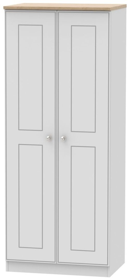 Victoria Grey and Riviera Oak 2 Door Plain Wardrobe