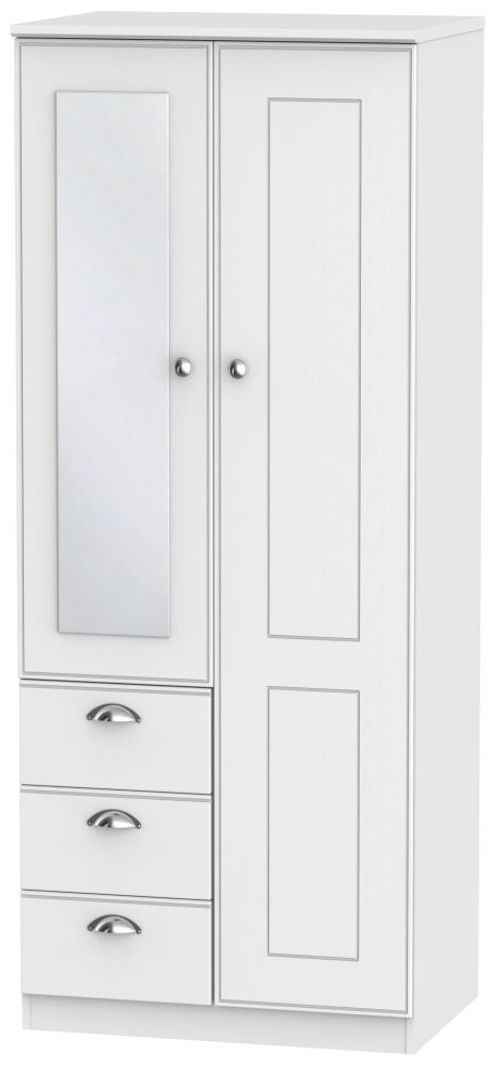 Victoria White 2 Door Combi Wardrobe - 1 Mirror RHF 3 Drawers