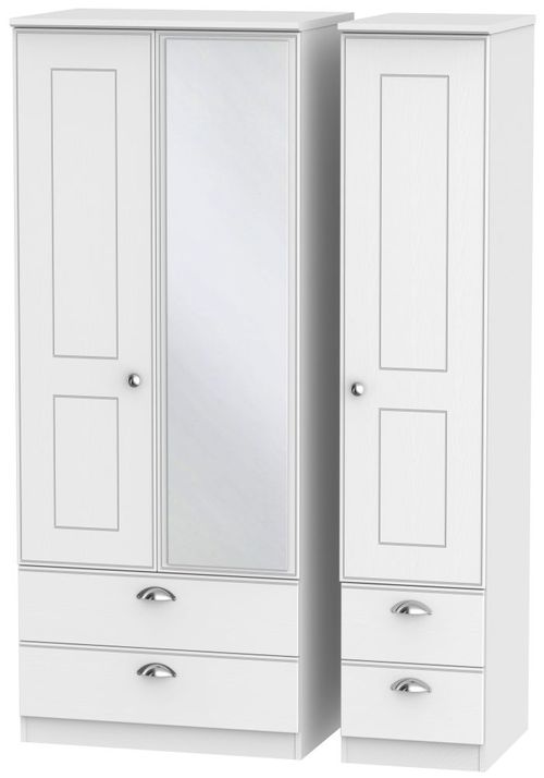 Victoria White 3 Door Combi Wardrobe - 1 Mirror