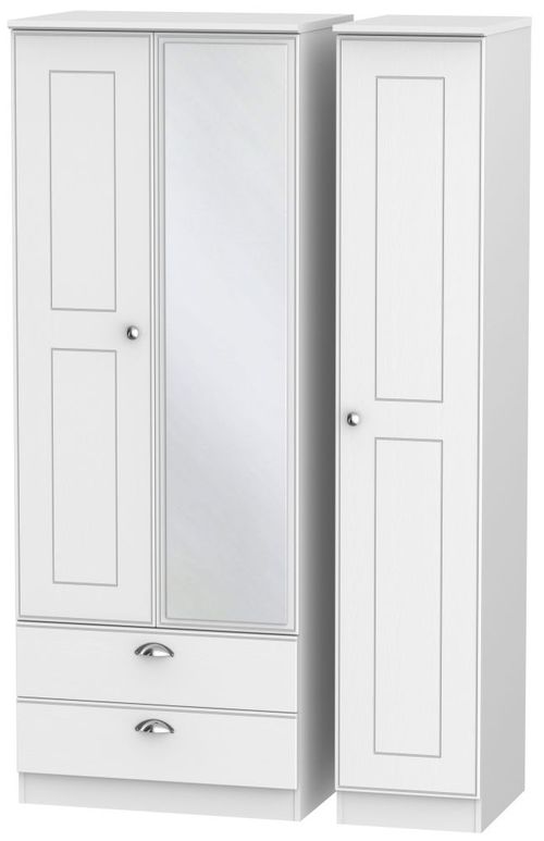 Victoria White 3 Door Tall Combi Wardrobe - 1 Mirror and LHF 2 Drawers