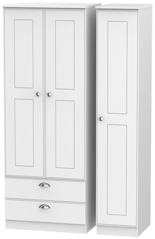 Victoria White 3 Door Tall Triple Wardrobe - LHF 2 Drawers