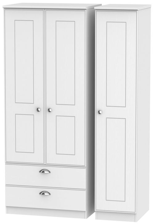 Victoria White 3 Door Triple Wardrobe - LHF 2 Drawers