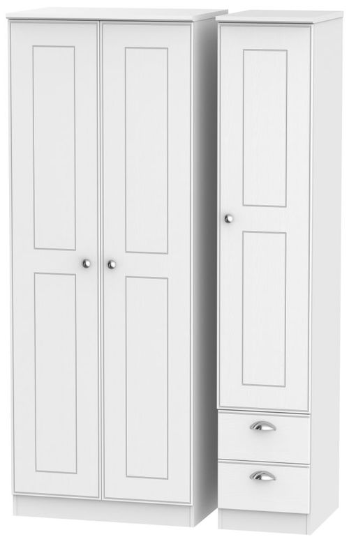 Victoria White 3 Door Triple Wardrobe - RHF 2 Drawers