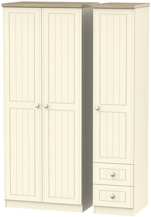Vienna Cream 3 Door Triple Wardrobe - RHF 2 Drawers